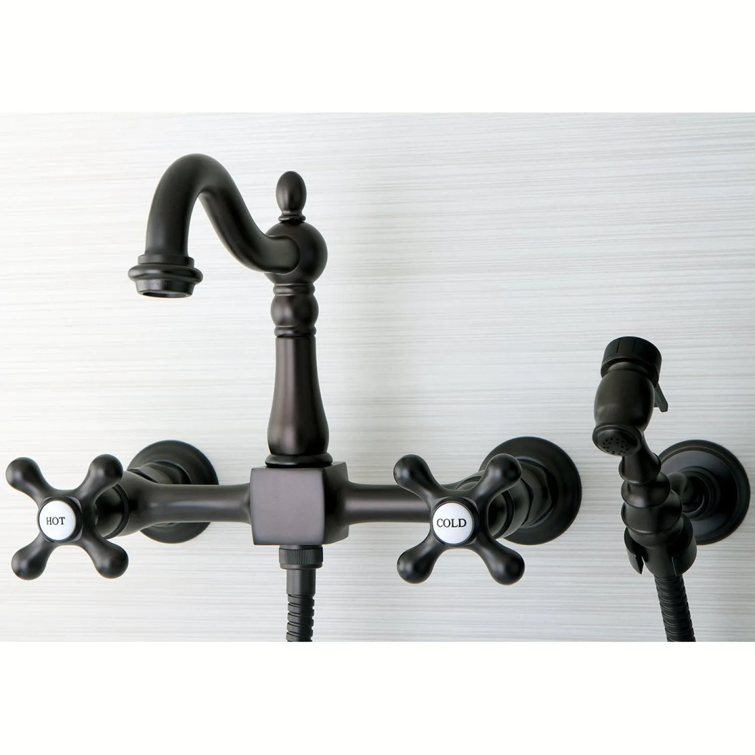 Heritage 8" Centerset Wall Mount Kitchen Faucet with Brass Sprayer Wall Mounted Kitchen Faucets|Faucets With Side Spray
