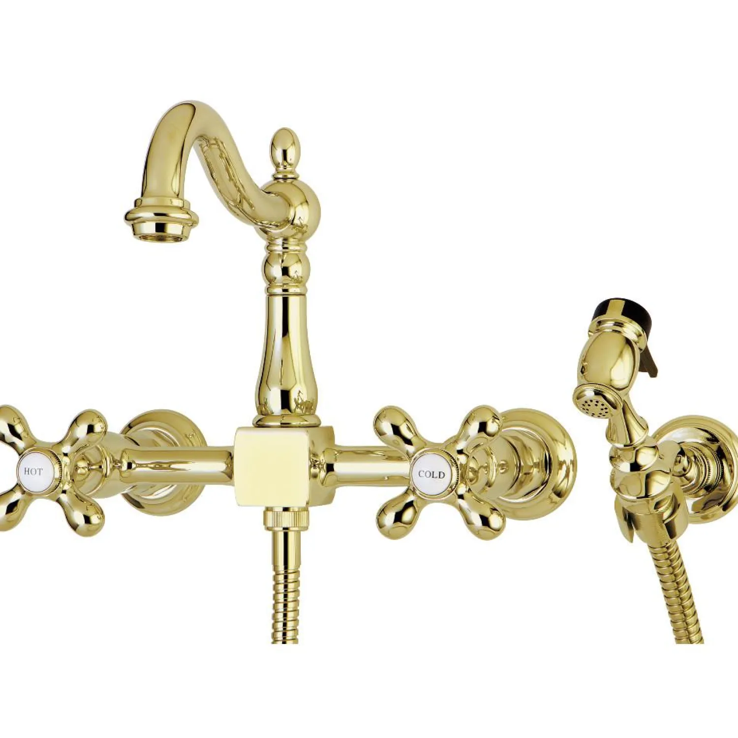 Heritage 8" Centerset Wall Mount Kitchen Faucet with Brass Sprayer Wall Mounted Kitchen Faucets|Faucets With Side Spray