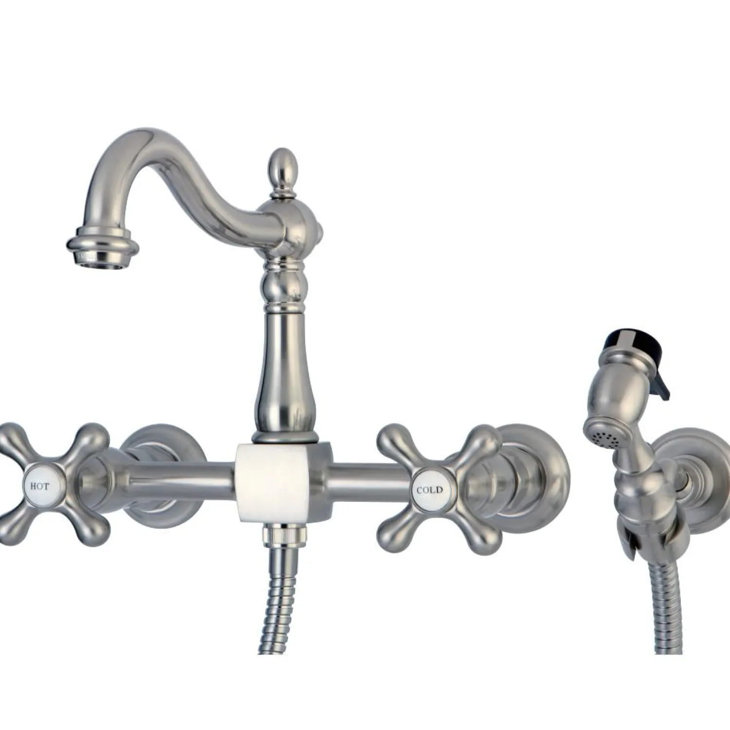 Heritage 8" Centerset Wall Mount Kitchen Faucet with Brass Sprayer Wall Mounted Kitchen Faucets|Faucets With Side Spray
