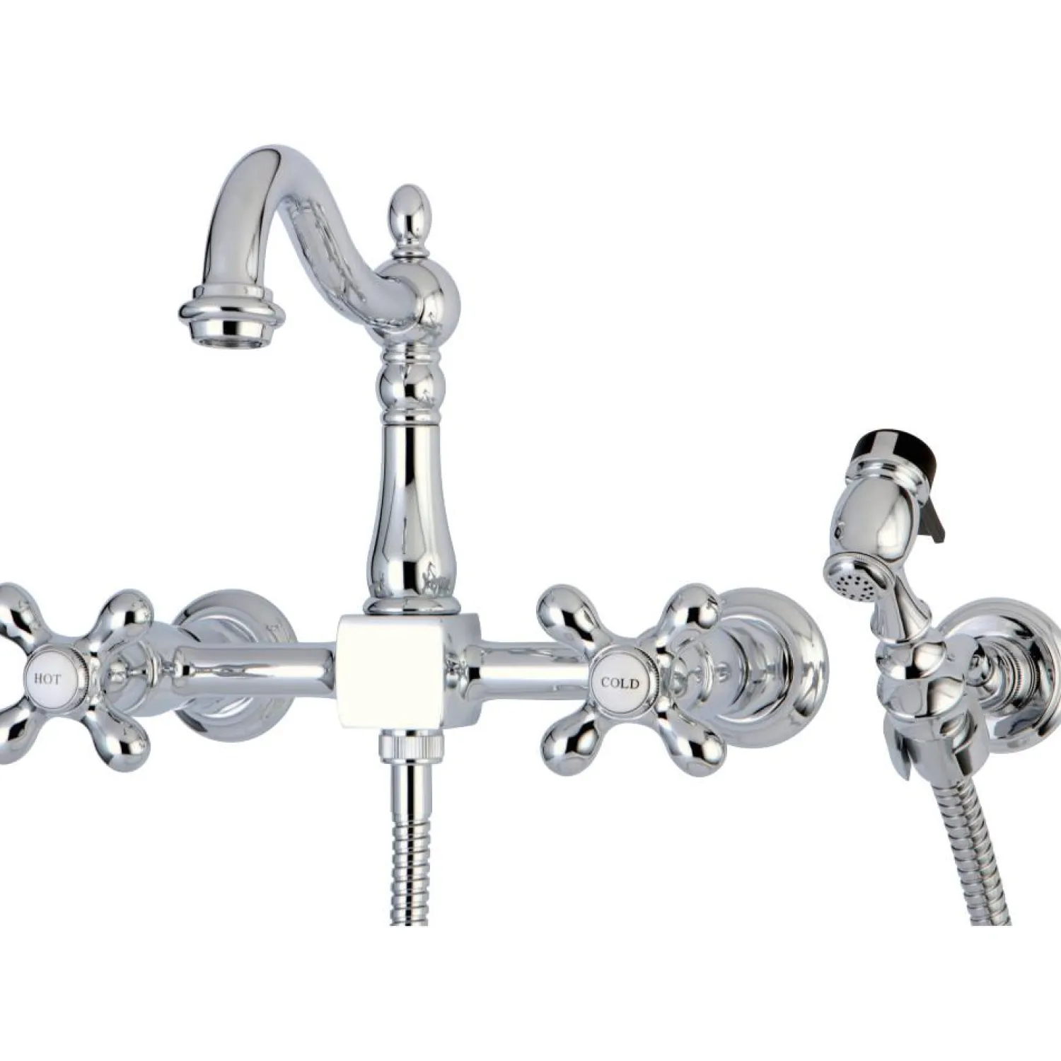 Heritage 8" Centerset Wall Mount Kitchen Faucet with Brass Sprayer Wall Mounted Kitchen Faucets|Faucets With Side Spray