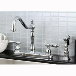 Hot Heritage 8" Center Kitchen Faucet with Brass Sprayer Widespread Kitchen Faucets|Faucets With Side Spray