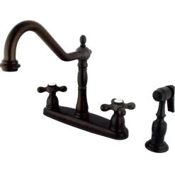 Sale Heritage 8" Center Kitchen Faucet with Brass Sprayer and Cross Handle Widespread Kitchen Faucets