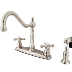 Sale Heritage 8" Center Kitchen Faucet with Brass Sprayer and Cross Handle Widespread Kitchen Faucets