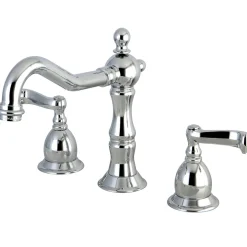 Outlet Heritage Classic Two Handle Deck Mount 8" to 14" Widespread Lavatory Faucet with Brass Pop-up 8" Widespread
