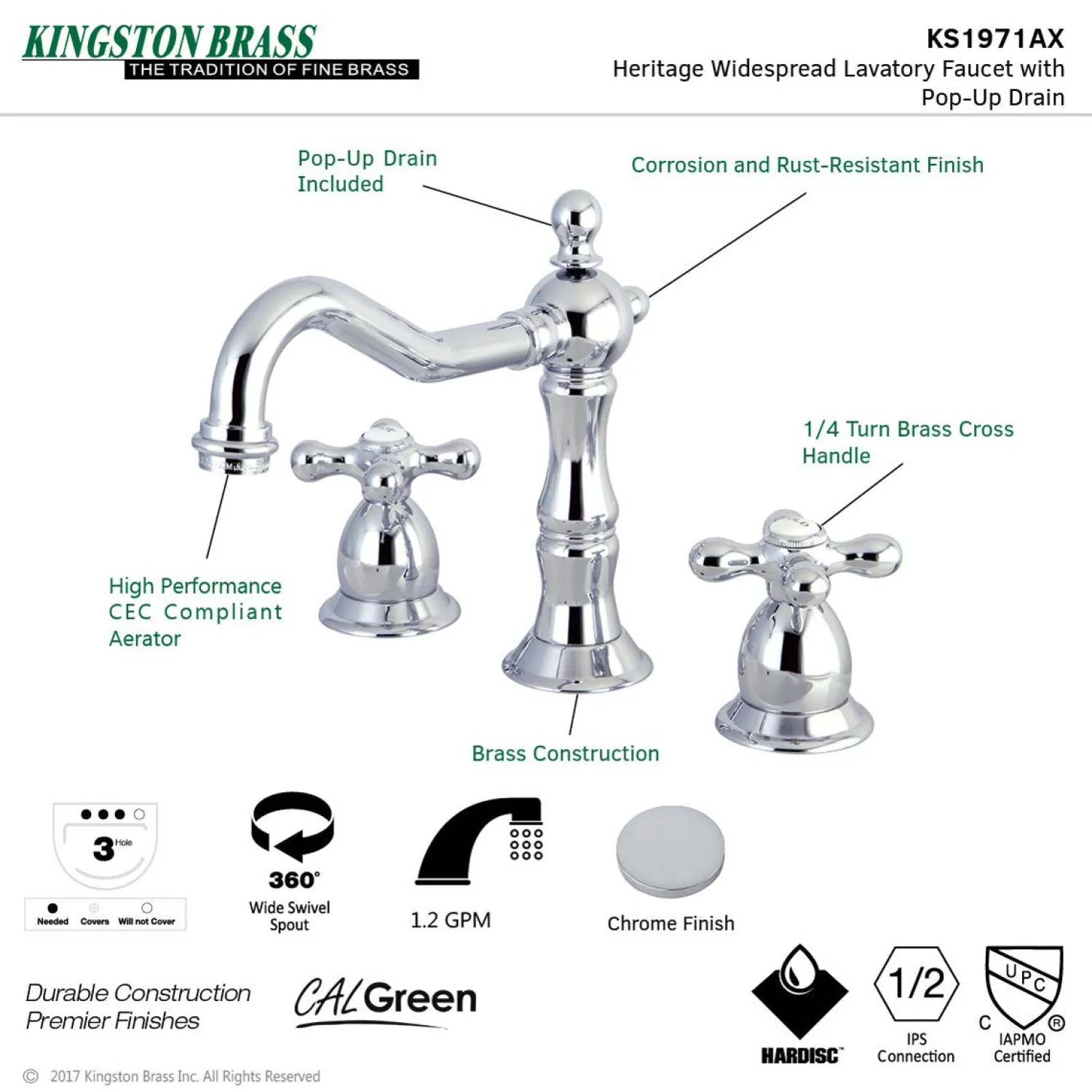 Discount Heritage Cross-Handle 8-Inch Widespread Bathroom Faucet 8" Widespread