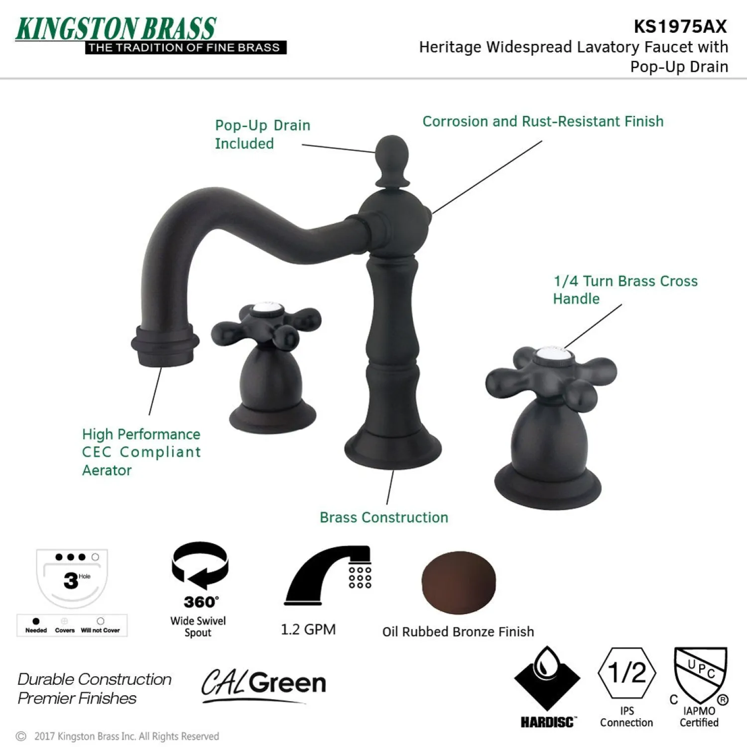Discount Heritage Cross-Handle 8-Inch Widespread Bathroom Faucet 8" Widespread