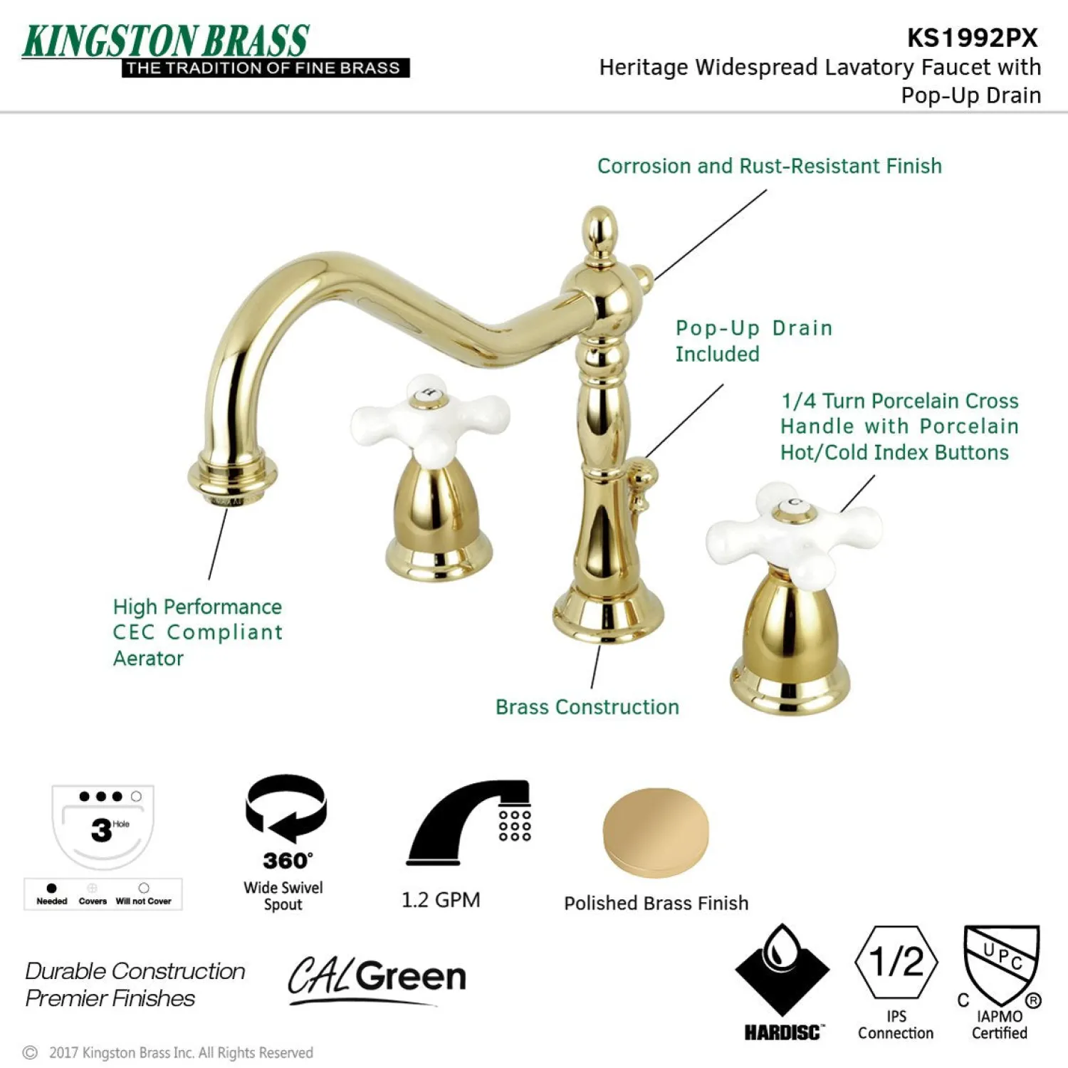 Discount Heritage Cross-Handle 3-Hole 8-Inch Widespread Bathroom Faucet 8" Widespread