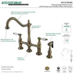Hot Heritage Deck Mount 8-Inch Bridge Kitchen Faucet with Brass Sprayer Bridge Faucets