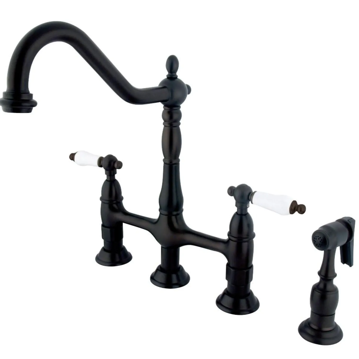 Hot Heritage Deck Mount 8-Inch Bridge Kitchen Faucet with Brass Sprayer Bridge Faucets