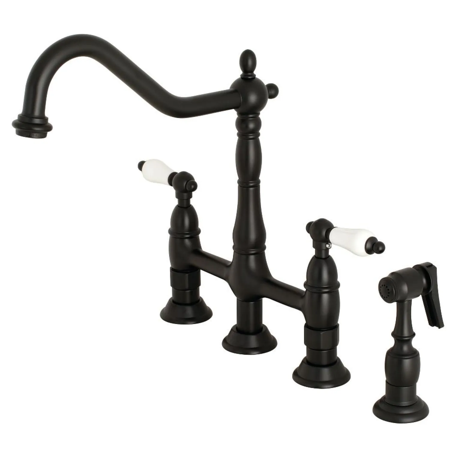 Hot Heritage Deck Mount 8-Inch Bridge Kitchen Faucet with Brass Sprayer Bridge Faucets