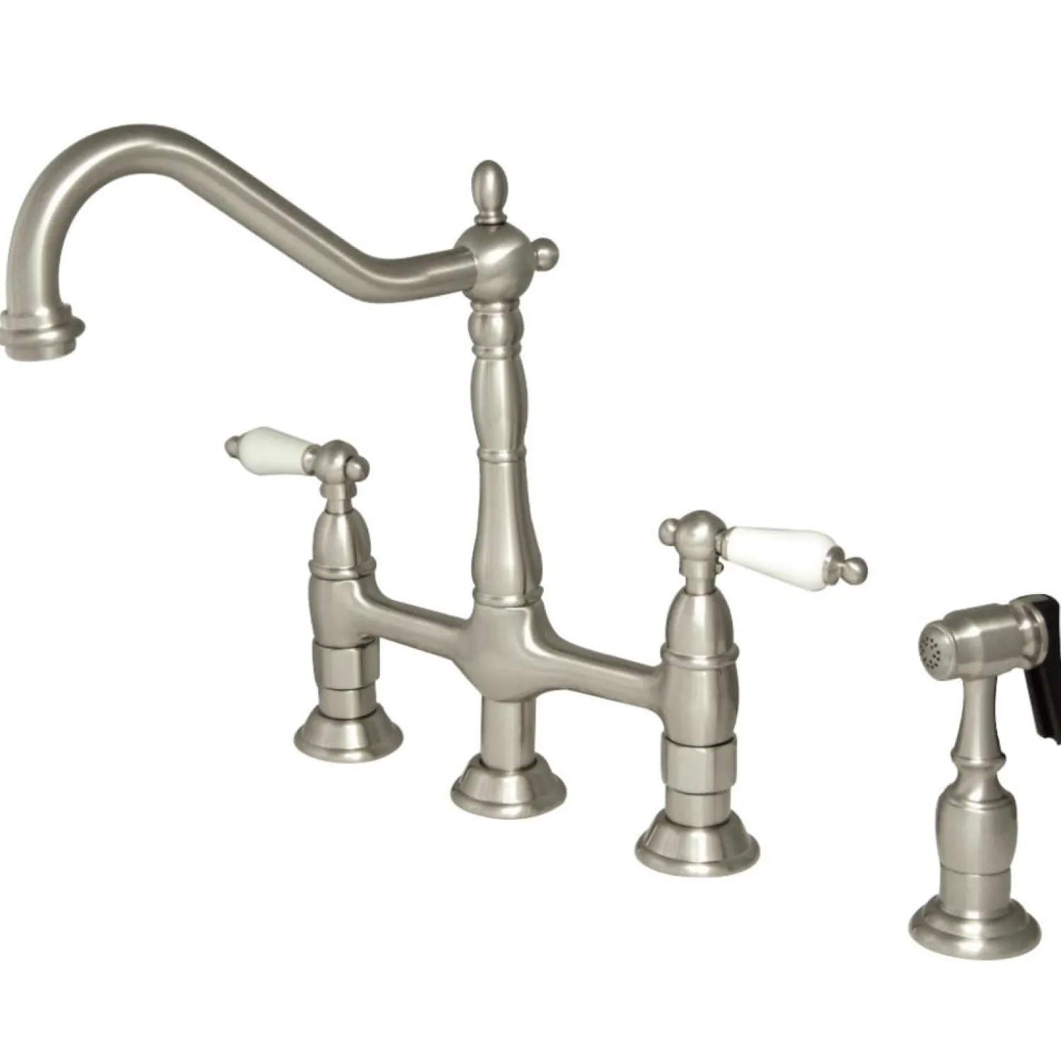 Hot Heritage Deck Mount 8-Inch Bridge Kitchen Faucet with Brass Sprayer Bridge Faucets