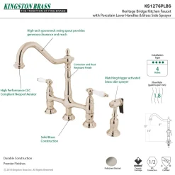 Hot Heritage Deck Mount 8-Inch Bridge Kitchen Faucet with Brass Sprayer Bridge Faucets