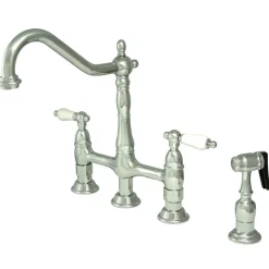Hot Heritage Deck Mount 8-Inch Bridge Kitchen Faucet with Brass Sprayer Bridge Faucets
