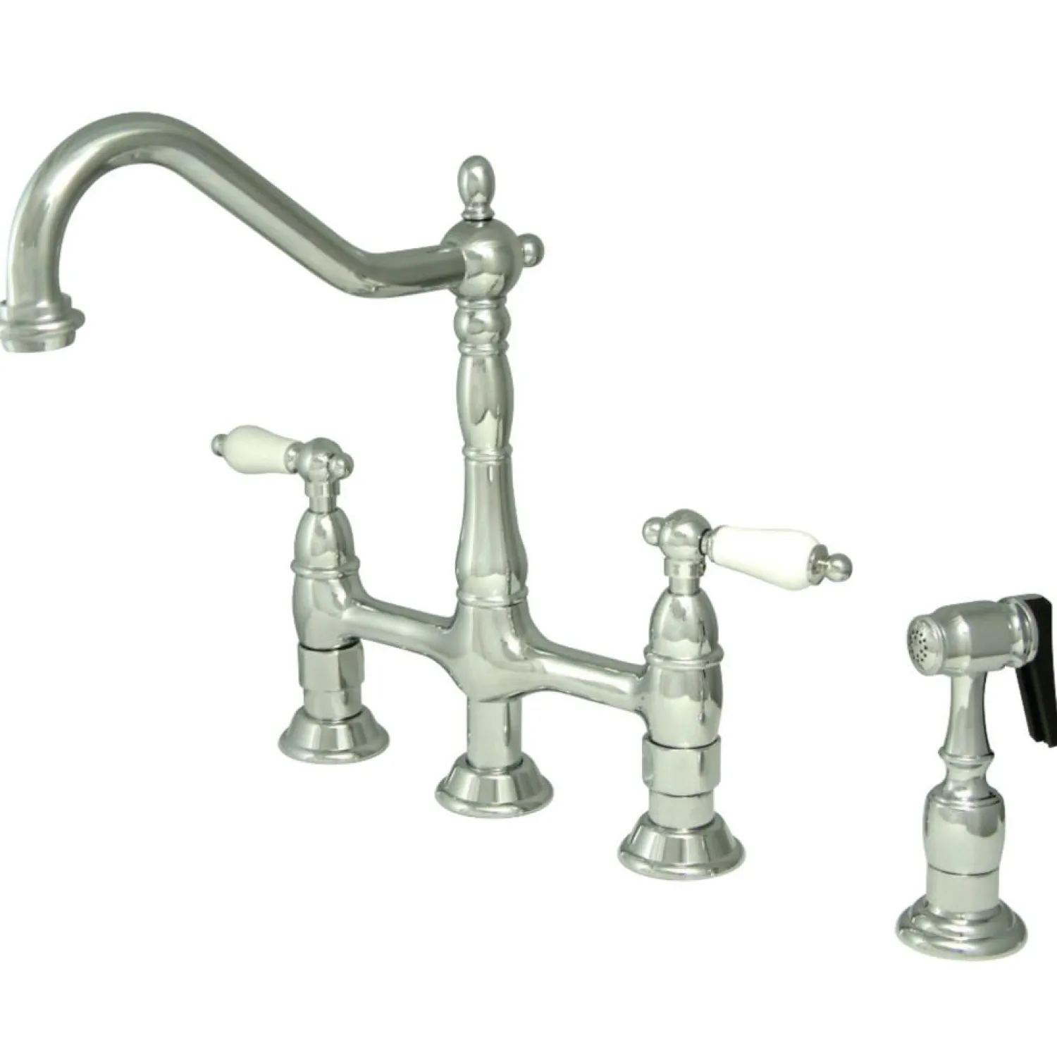Hot Heritage Deck Mount 8-Inch Bridge Kitchen Faucet with Brass Sprayer Bridge Faucets