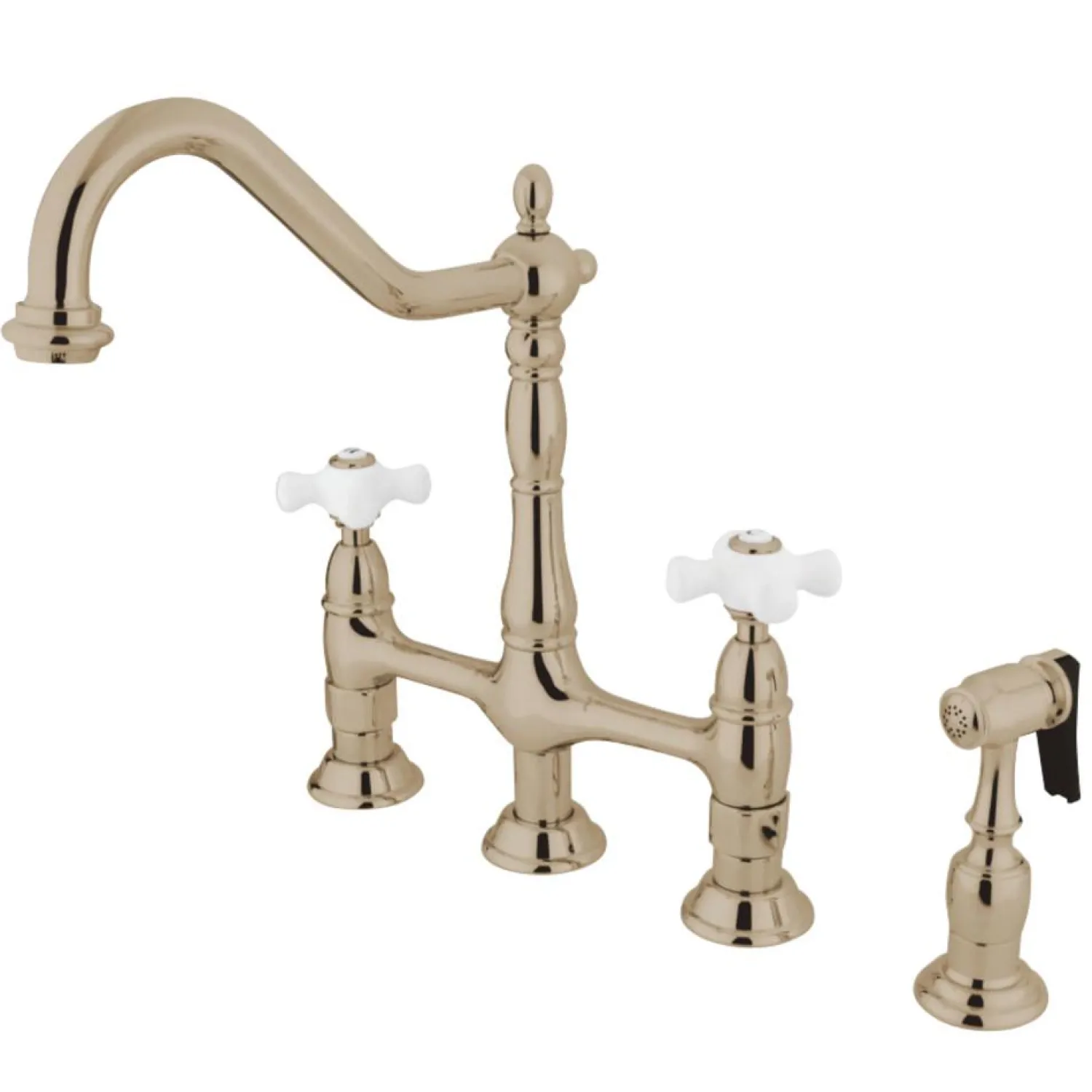 New Heritage Deck Mount 8" Bridge Kitchen Faucet with Brass Sprayer Bridge Faucets