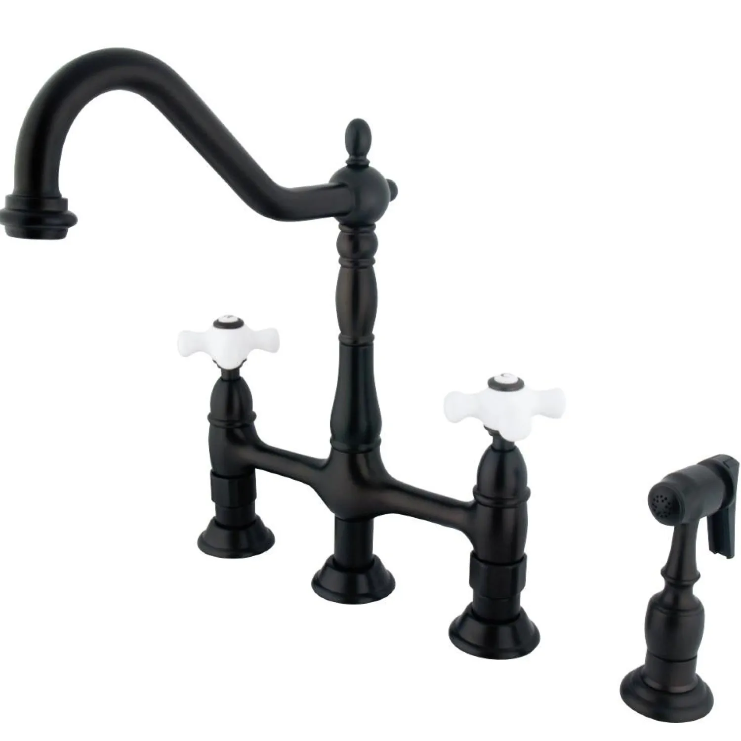 New Heritage Deck Mount 8" Bridge Kitchen Faucet with Brass Sprayer Bridge Faucets