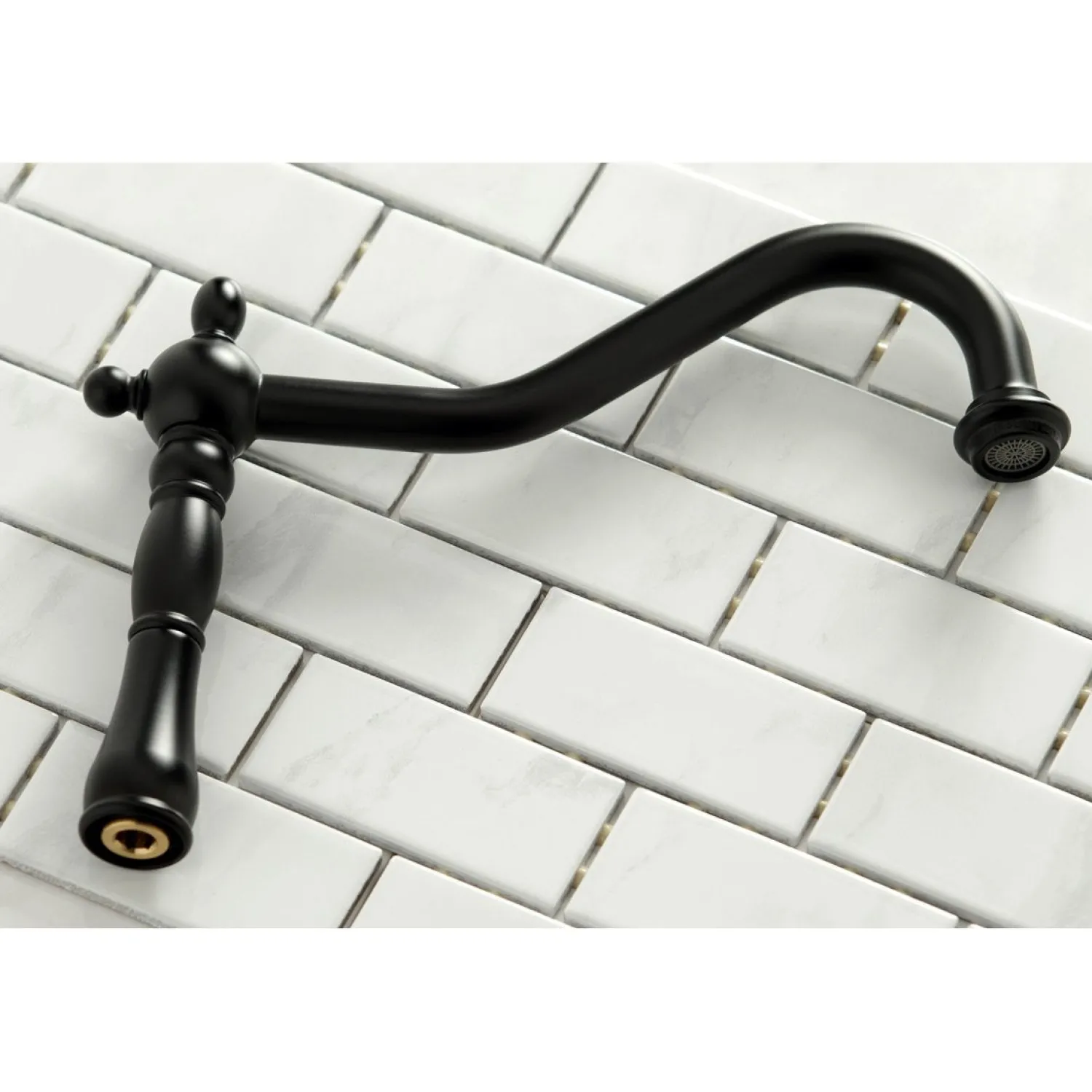 New Heritage Deck Mount 8" Bridge Kitchen Faucet with Brass Sprayer Bridge Faucets