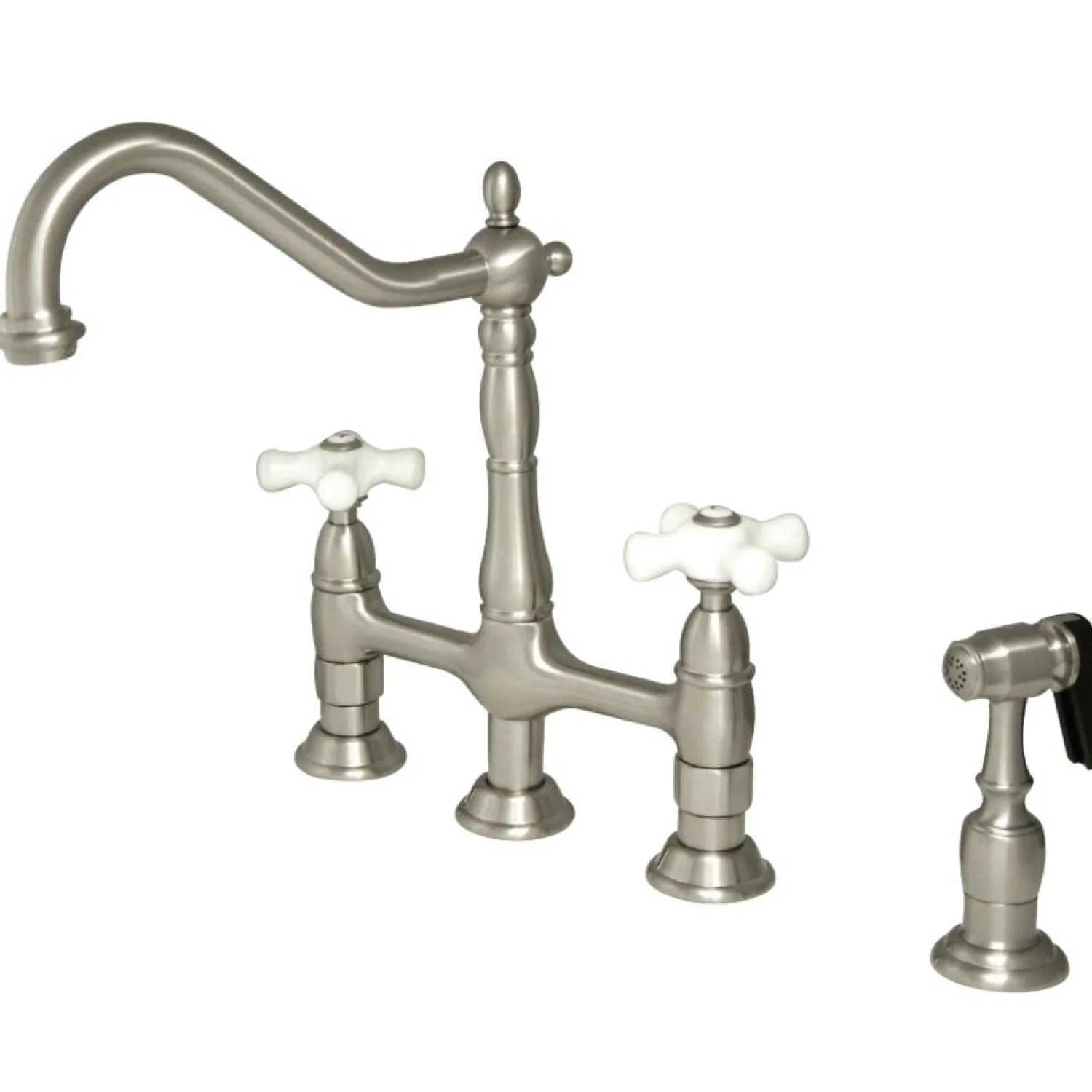 New Heritage Deck Mount 8" Bridge Kitchen Faucet with Brass Sprayer Bridge Faucets