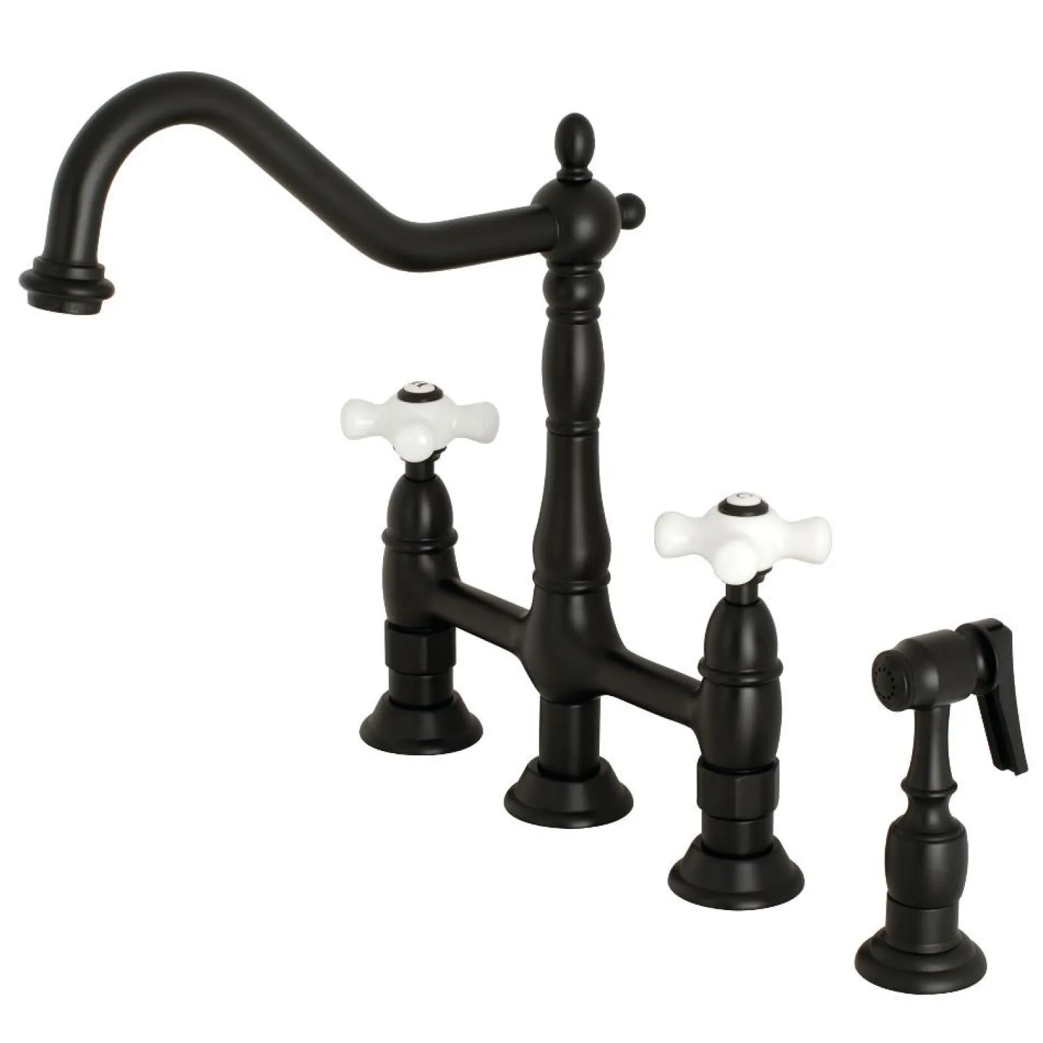 New Heritage Deck Mount 8" Bridge Kitchen Faucet with Brass Sprayer Bridge Faucets