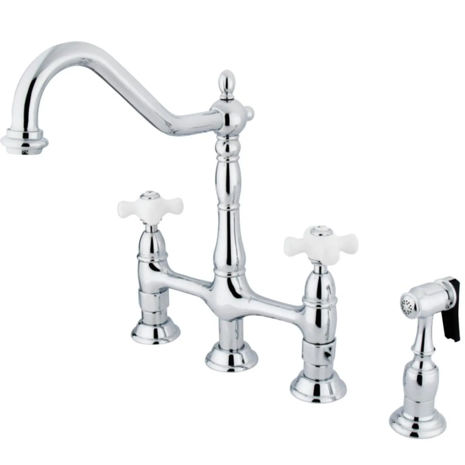 New Heritage Deck Mount 8" Bridge Kitchen Faucet with Brass Sprayer Bridge Faucets