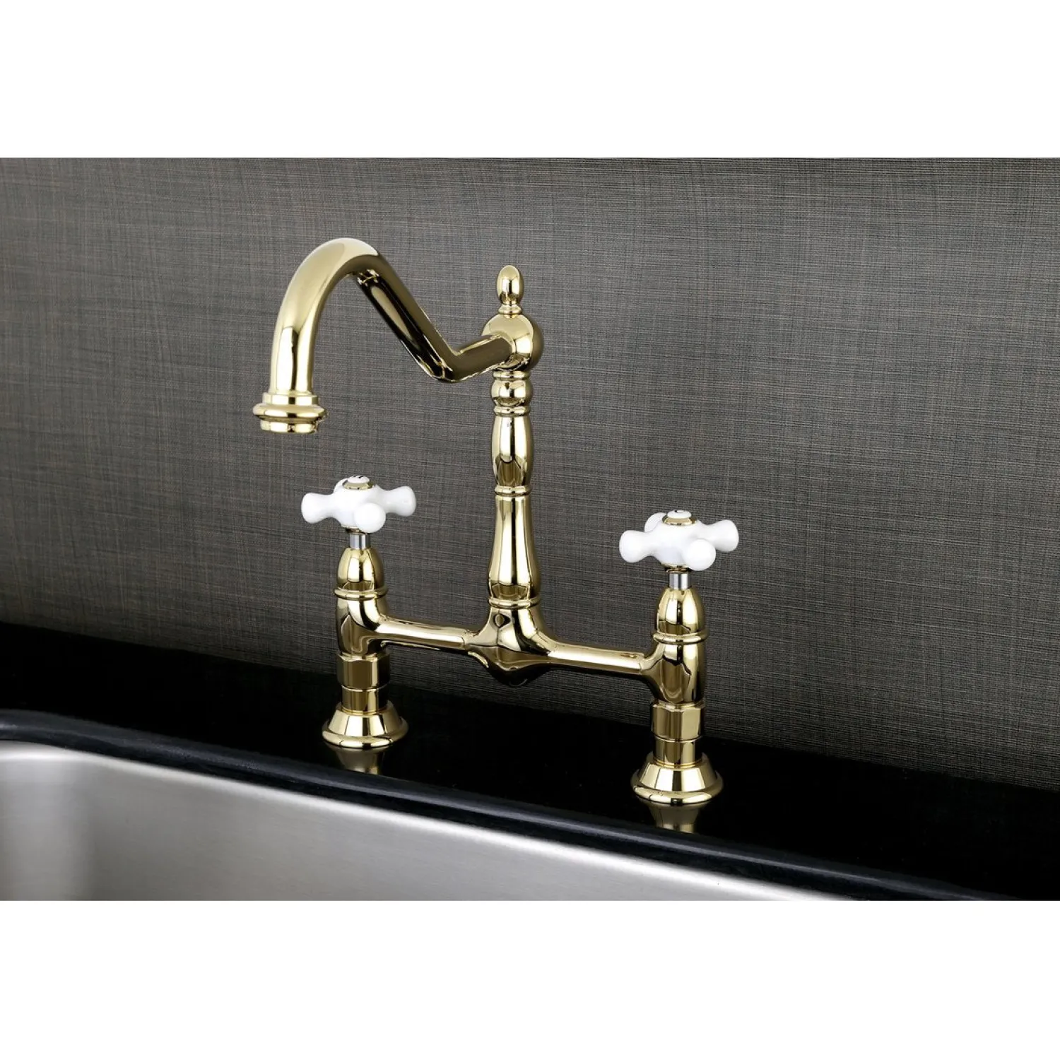 New Heritage Deck Mount 2-Hole Kitchen Bridge Faucet Bridge Faucets