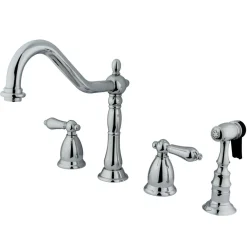 New Heritage Deck Mount Widespread 4-Hole Kitchen Faucet Widespread Kitchen Faucets|Faucets With Side Spray