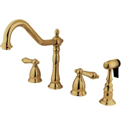 New Heritage Deck Mount Widespread 4-Hole Kitchen Faucet Widespread Kitchen Faucets|Faucets With Side Spray