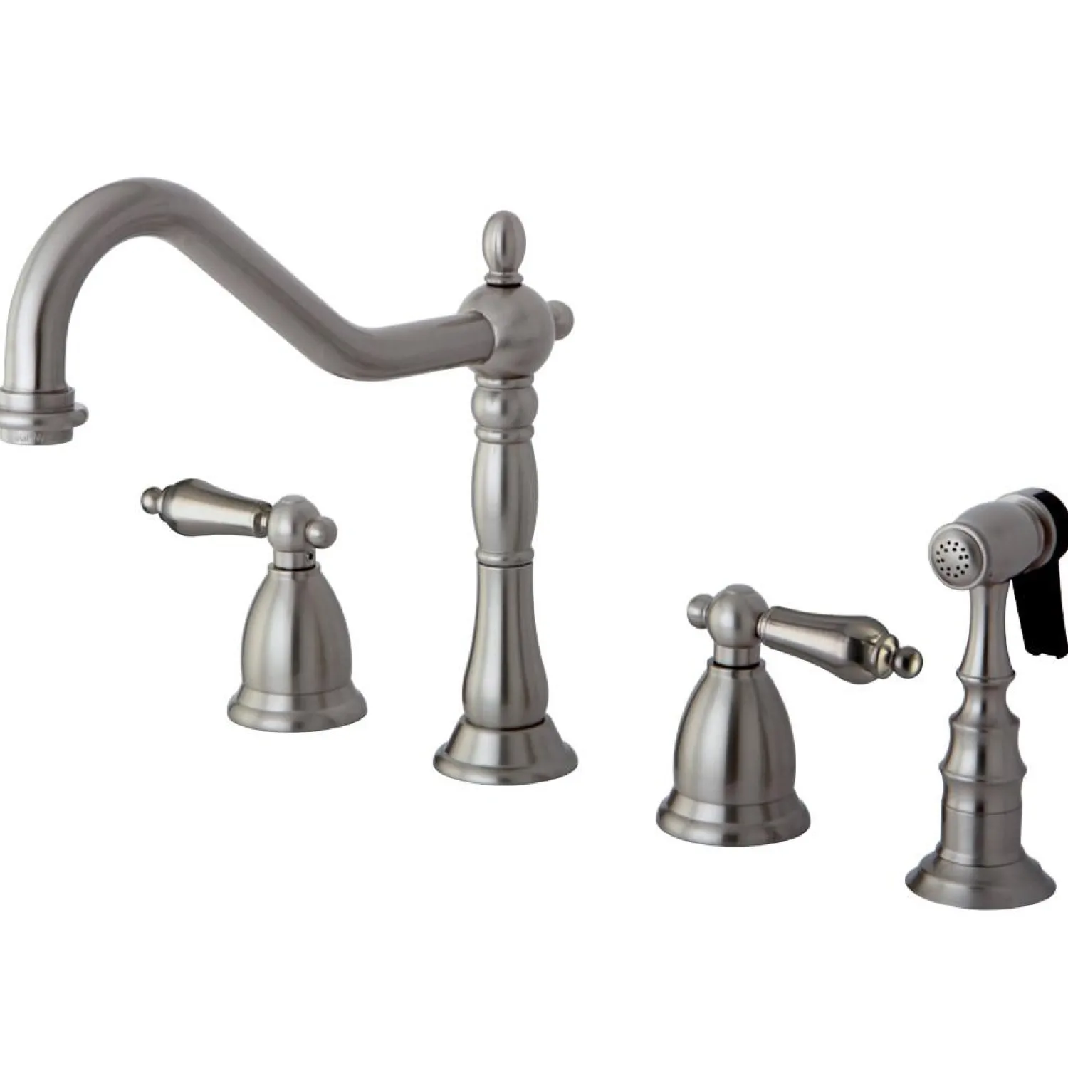 New Heritage Deck Mount Widespread 4-Hole Kitchen Faucet Widespread Kitchen Faucets|Faucets With Side Spray