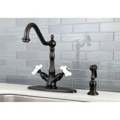 Clearance Heritage Deck Mount 2-Handle Kitchen Faucet with Brass Sprayer and 8-Inch Plate Faucets With Side Spray