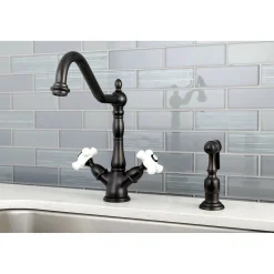 Clearance Heritage Deck Mount 2-Handle Kitchen Faucet with Brass Sprayer and 8-Inch Plate Faucets With Side Spray