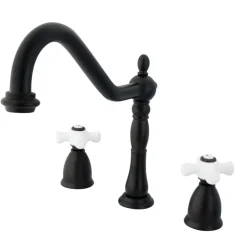 Heritage Deck Mount Widespread 3-Hole Kitchen Faucet Widespread Kitchen Faucets