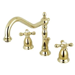 Clearance Heritage Deck Mount 8-Inch Widespread Bathroom Faucet with Brass Pop-Up 8
