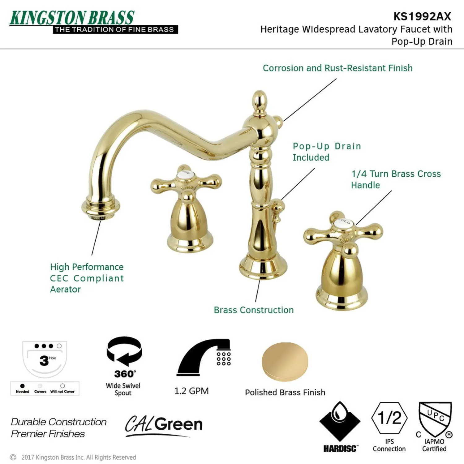 Clearance Heritage Deck Mount 8-Inch Widespread Bathroom Faucet with Brass Pop-Up 8" Widespread