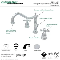 Clearance Heritage Deck Mount 8-Inch Widespread Bathroom Faucet with Brass Pop-Up 8