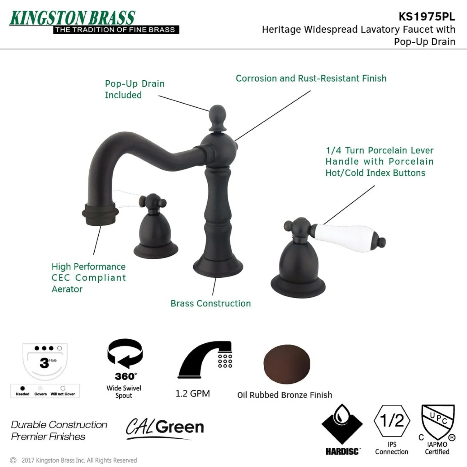 Sale Heritage 2-Handle 8-Inch Widespread Bathroom Faucet 8" Widespread