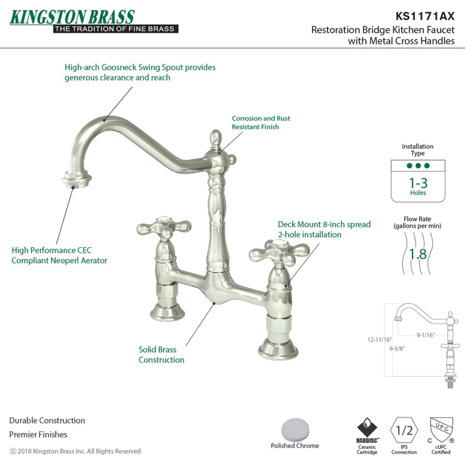 Outlet Heritage 2-Hole Kitchen Bridge Faucet Bridge Faucets