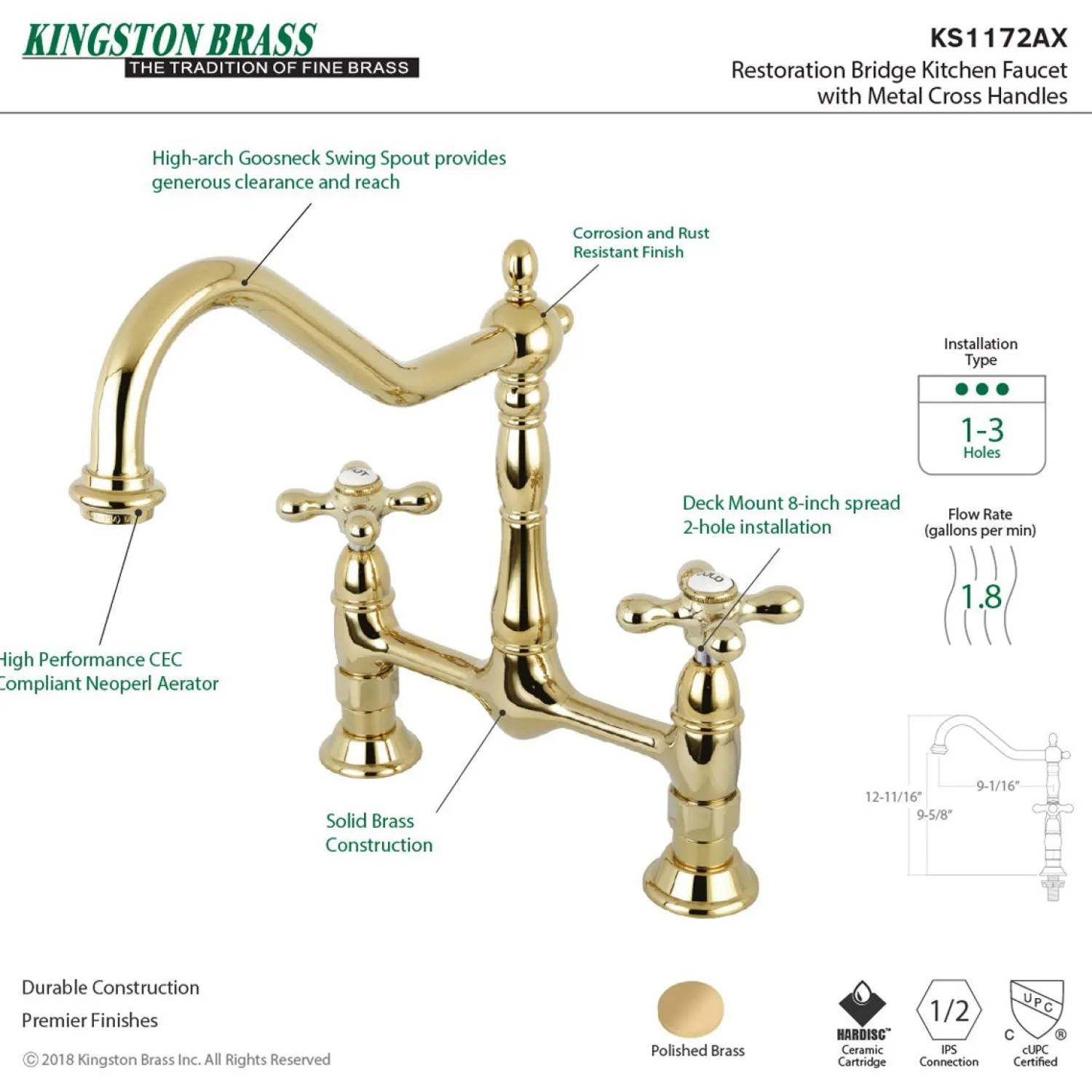 Outlet Heritage 2-Hole Kitchen Bridge Faucet Bridge Faucets