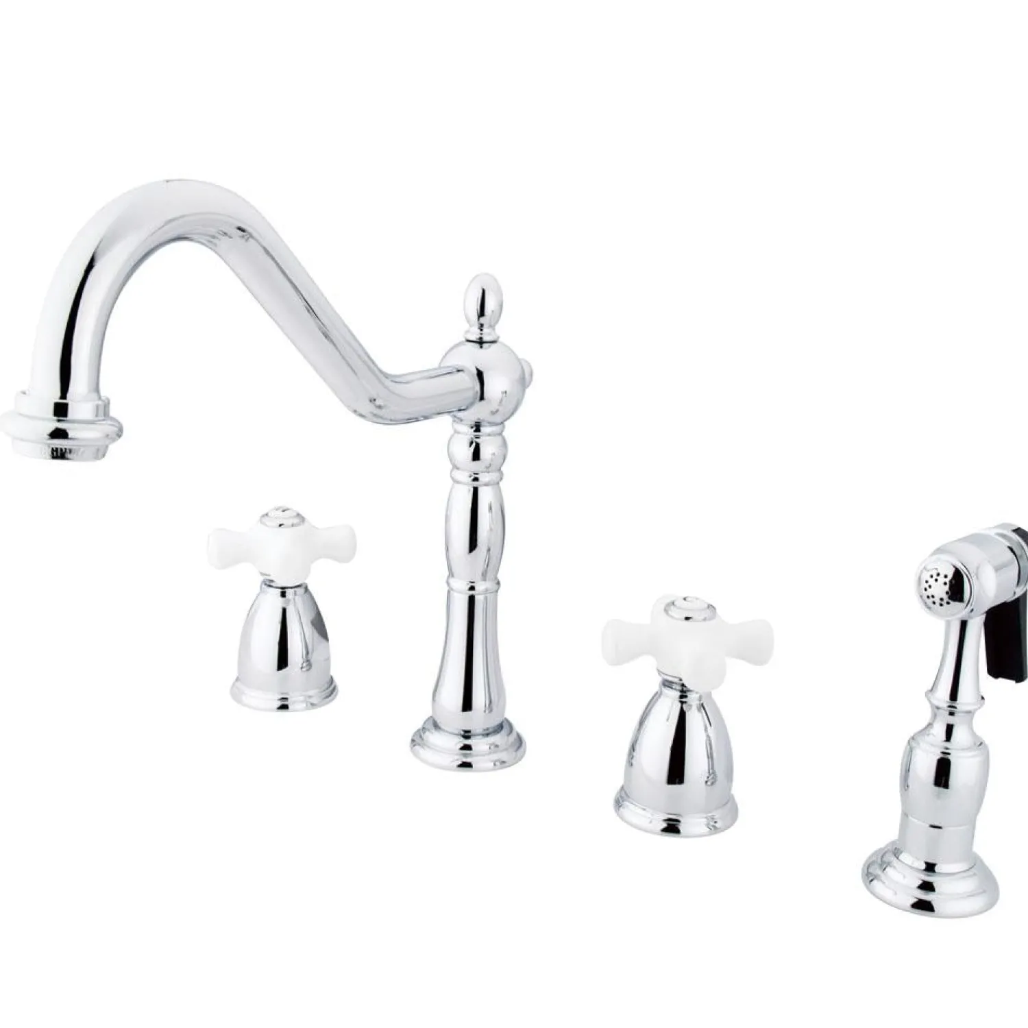 New Heritage 4-Hole Widespread Kitchen Faucet with Brass Sprayer Widespread Kitchen Faucets|Faucets With Side Spray