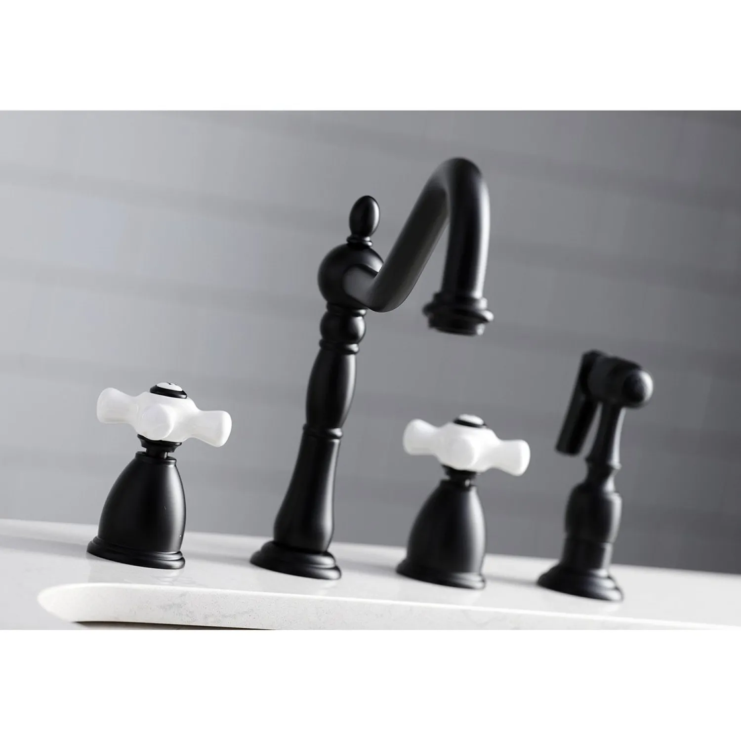 New Heritage 4-Hole Widespread Kitchen Faucet with Brass Sprayer Widespread Kitchen Faucets|Faucets With Side Spray