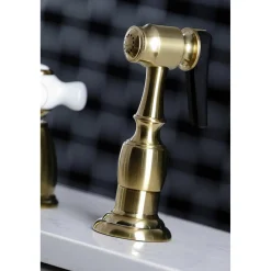 New Heritage 4-Hole Widespread Kitchen Faucet with Brass Sprayer Widespread Kitchen Faucets|Faucets With Side Spray