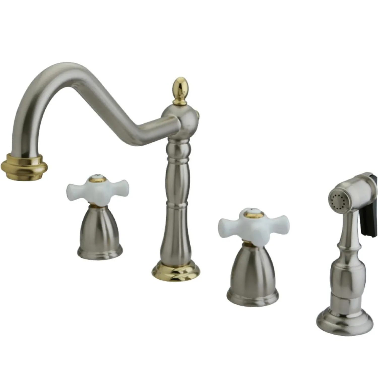 New Heritage 4-Hole Widespread Kitchen Faucet with Brass Sprayer Widespread Kitchen Faucets|Faucets With Side Spray