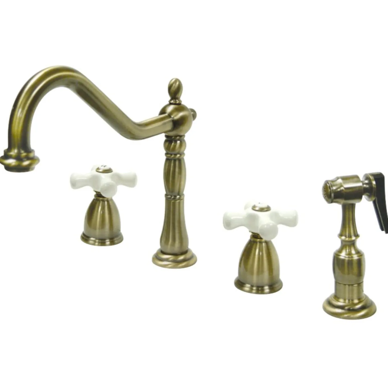 New Heritage 4-Hole Widespread Kitchen Faucet with Brass Sprayer Widespread Kitchen Faucets|Faucets With Side Spray