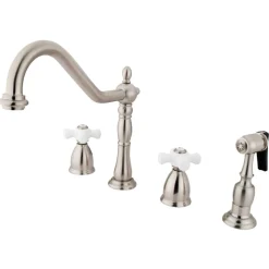 New Heritage 4-Hole Widespread Kitchen Faucet with Brass Sprayer Widespread Kitchen Faucets|Faucets With Side Spray