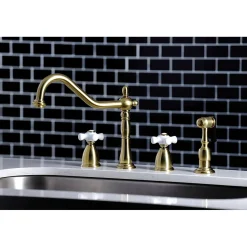 New Heritage 4-Hole Widespread Kitchen Faucet with Brass Sprayer Widespread Kitchen Faucets|Faucets With Side Spray