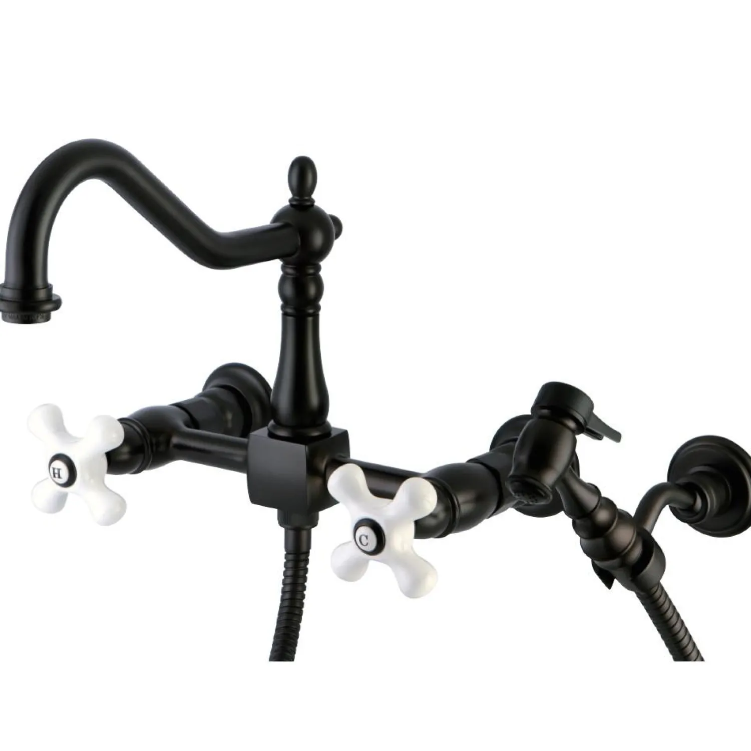 Outlet Heritage 3-Hole 8" Wall Mount Kitchen Faucet with Brass Sprayer Wall Mounted Kitchen Faucets