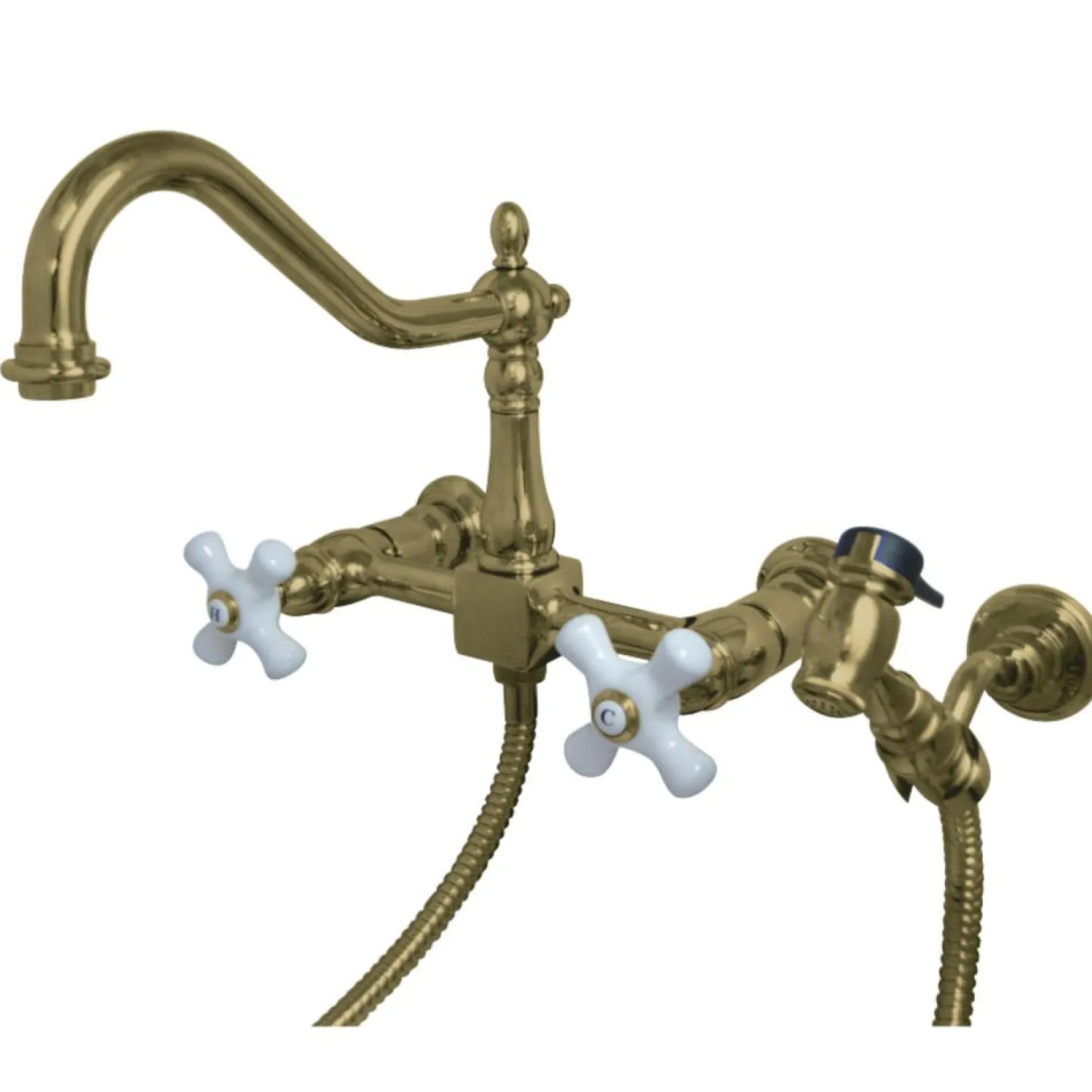 Outlet Heritage 3-Hole 8" Wall Mount Kitchen Faucet with Brass Sprayer Wall Mounted Kitchen Faucets