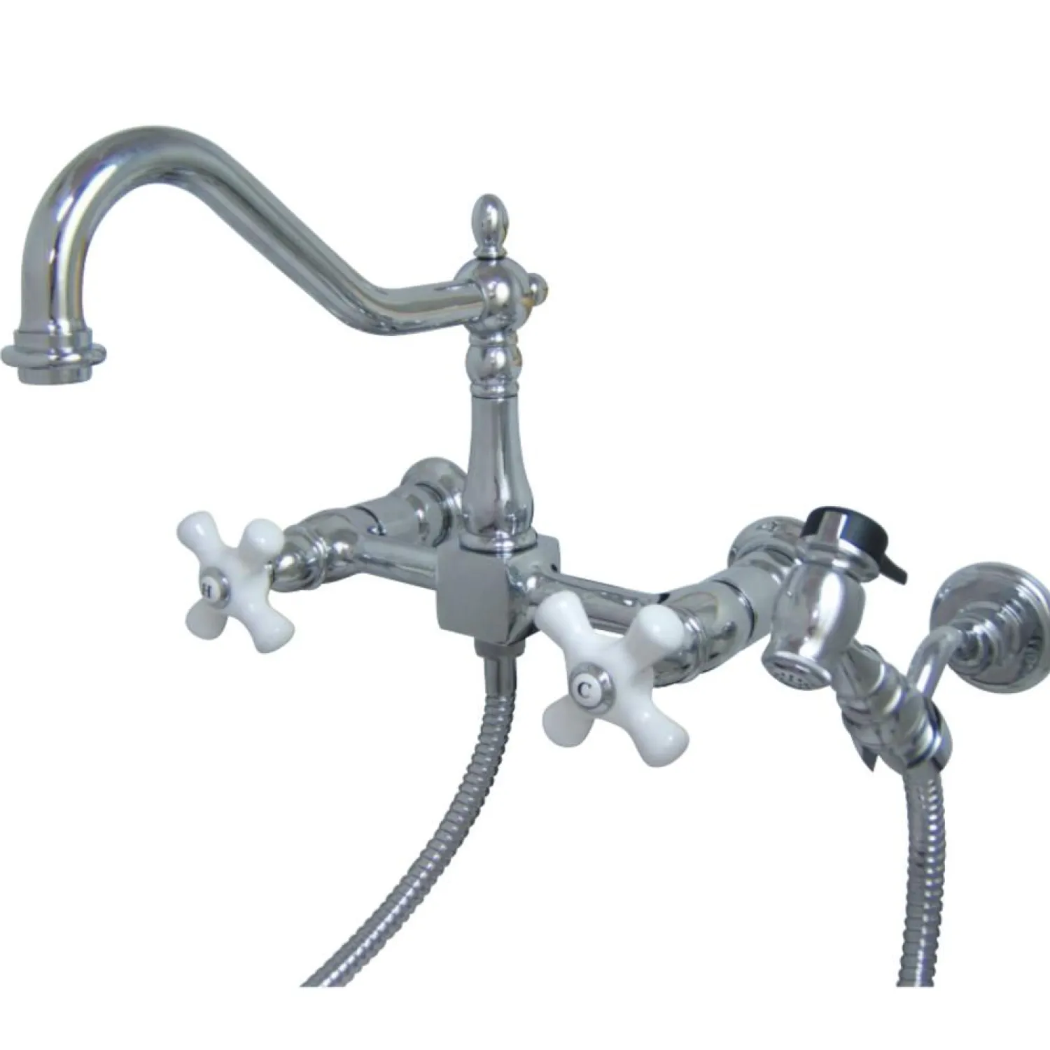Outlet Heritage 3-Hole 8" Wall Mount Kitchen Faucet with Brass Sprayer Wall Mounted Kitchen Faucets