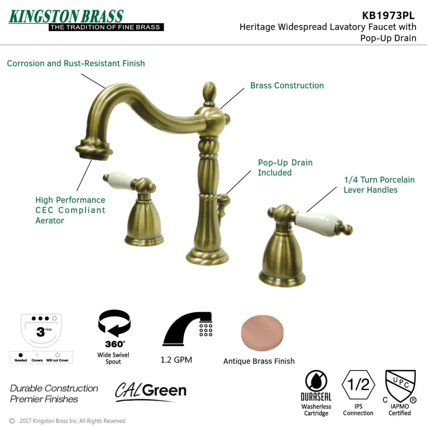 Discount Heritage 3-Hole 8-Inch Widespread Bathroom Faucet 8" Widespread