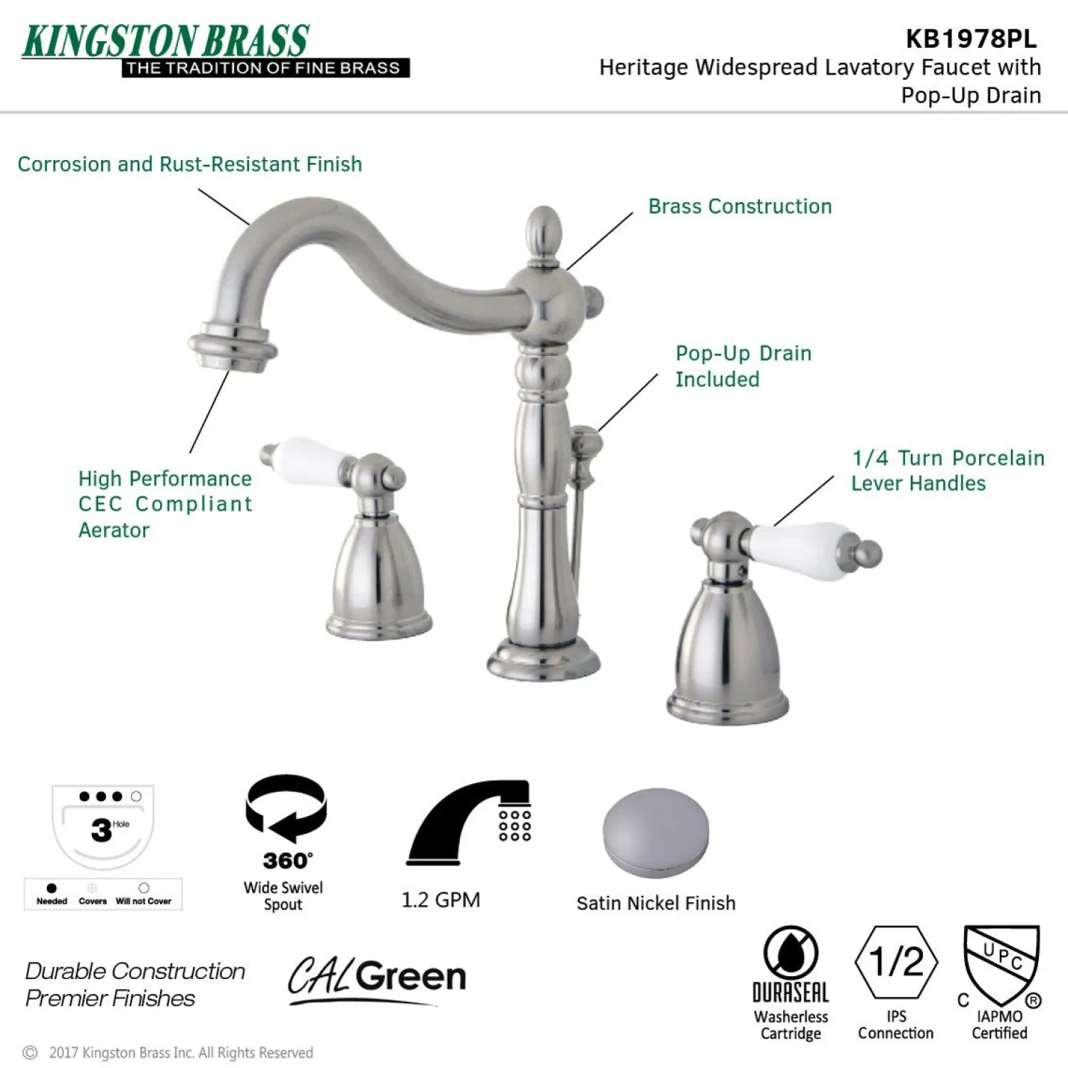 Discount Heritage 3-Hole 8-Inch Widespread Bathroom Faucet 8" Widespread
