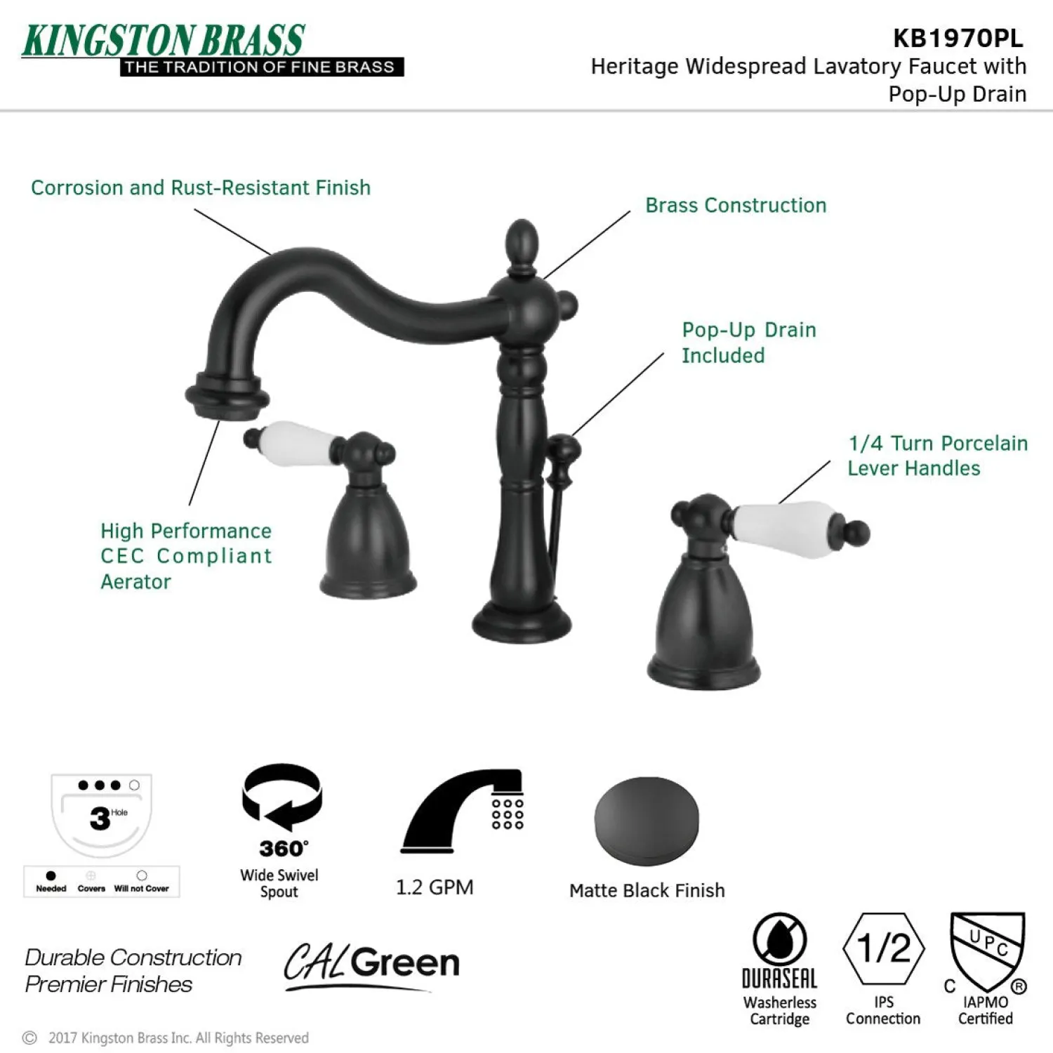 Discount Heritage 3-Hole 8-Inch Widespread Bathroom Faucet 8" Widespread